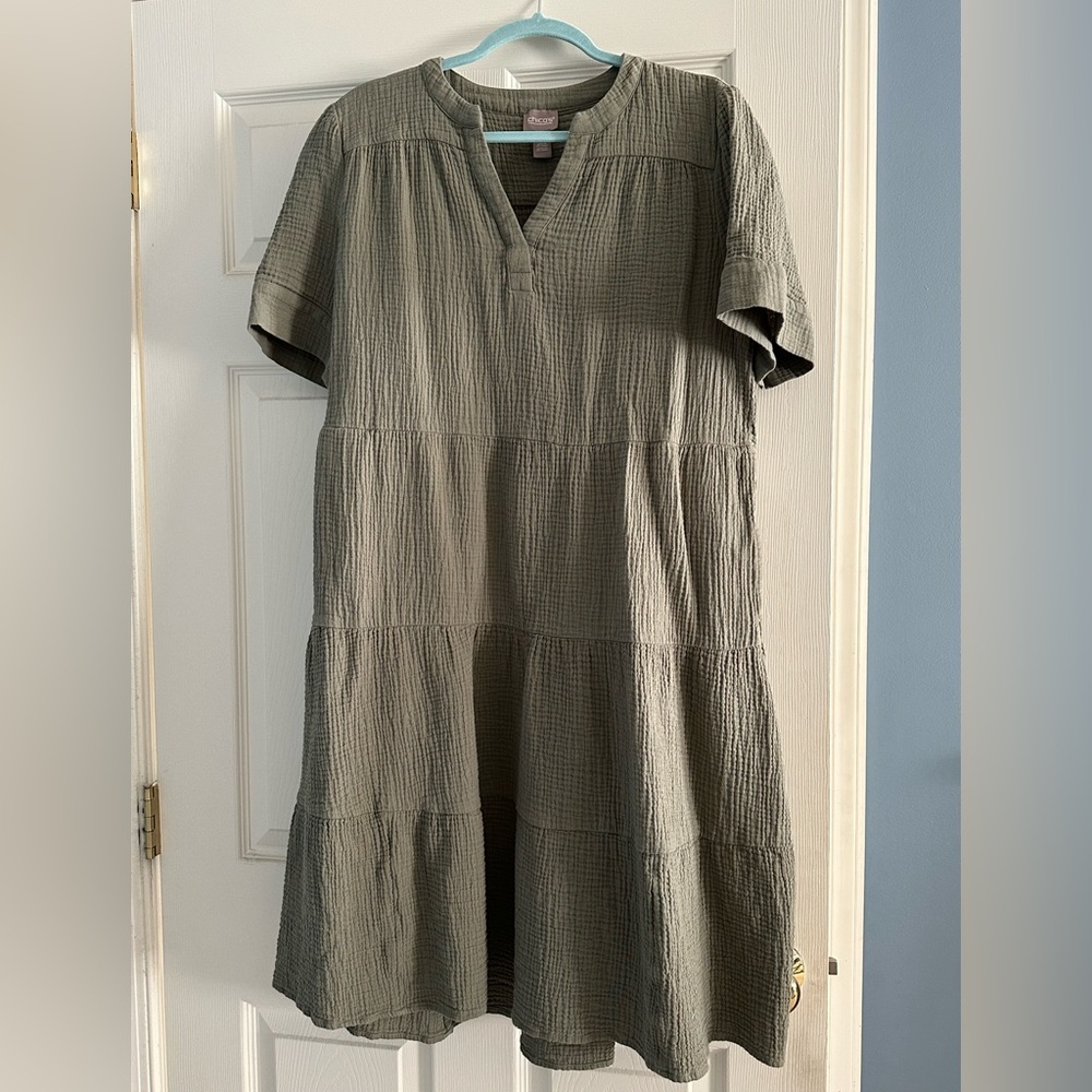 Chico's green gauze textured dress. Size 3
